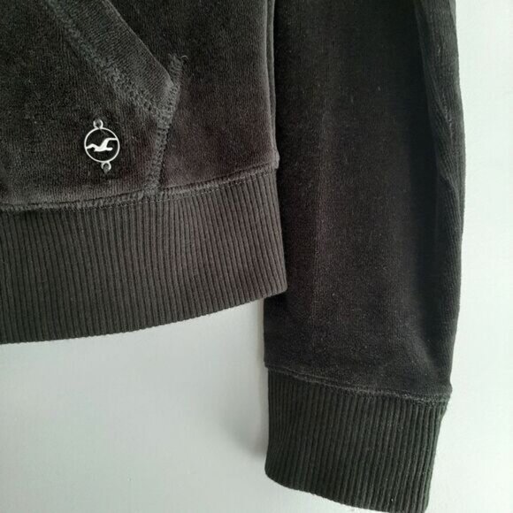 HOLLISTER Soft Velvet Full-Zip Hoodie Sweatshirt Jacket Black Sz S Flawed - Picture 4 of 12